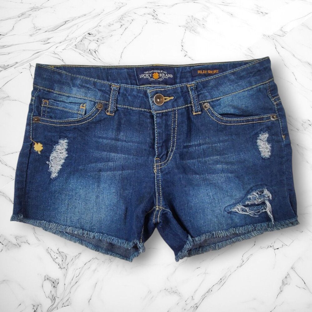 Lucky Brand Women's Denim Shorts Dark Wash Riley Daisy Duke Distressed